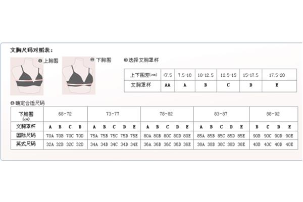 文胸尺码对照表 胸罩码数对照表